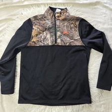 Under Armour Mens Size Large Loose Real Tree Camo and Black 1/4 Zip Pullover