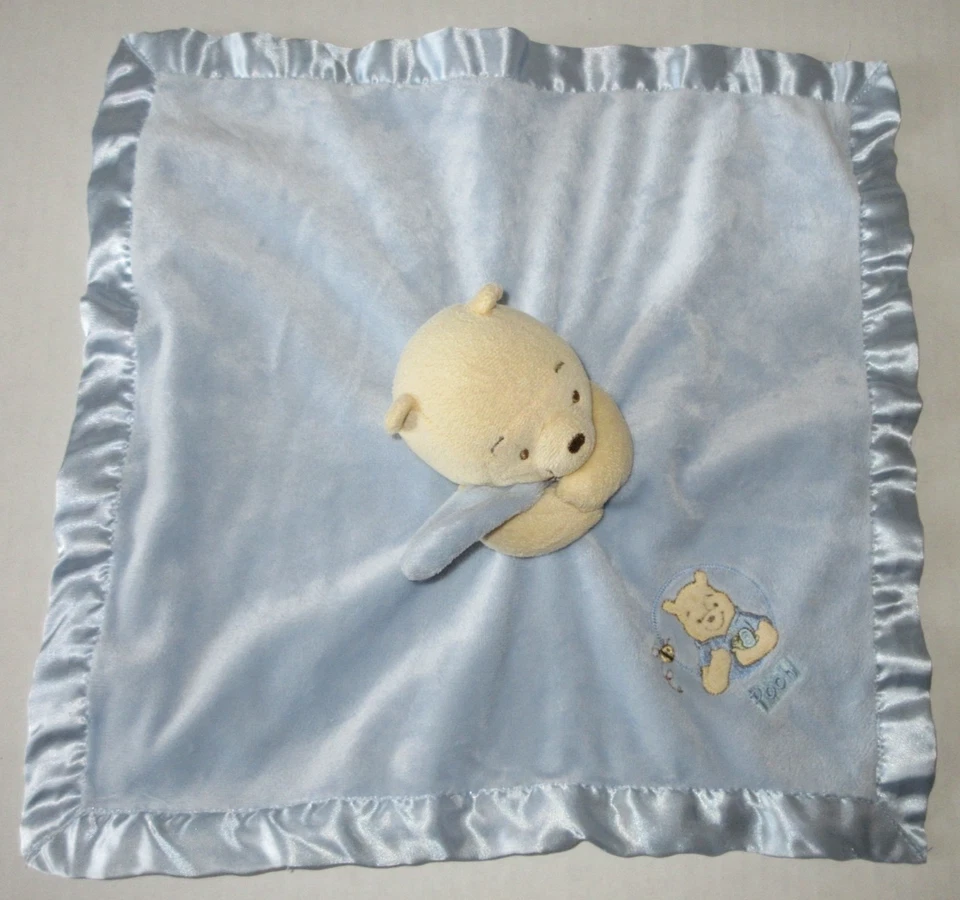 Manta de seguridad Winnie The Pooh Lovey azul felpa satinado sonajero juguete para bebé 2008 Foto 2 de 4