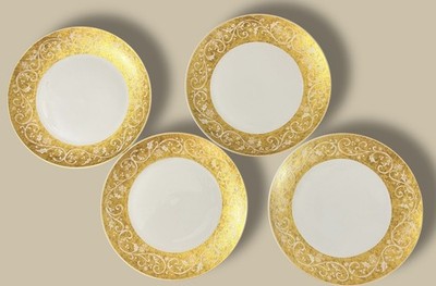 Certified International Holiday Elegance GOLD  4 Large Dinner Plates Accent