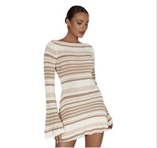 Meshki Dress Size M Long Sleeve Open Back Knit Zahra Cream Mini 