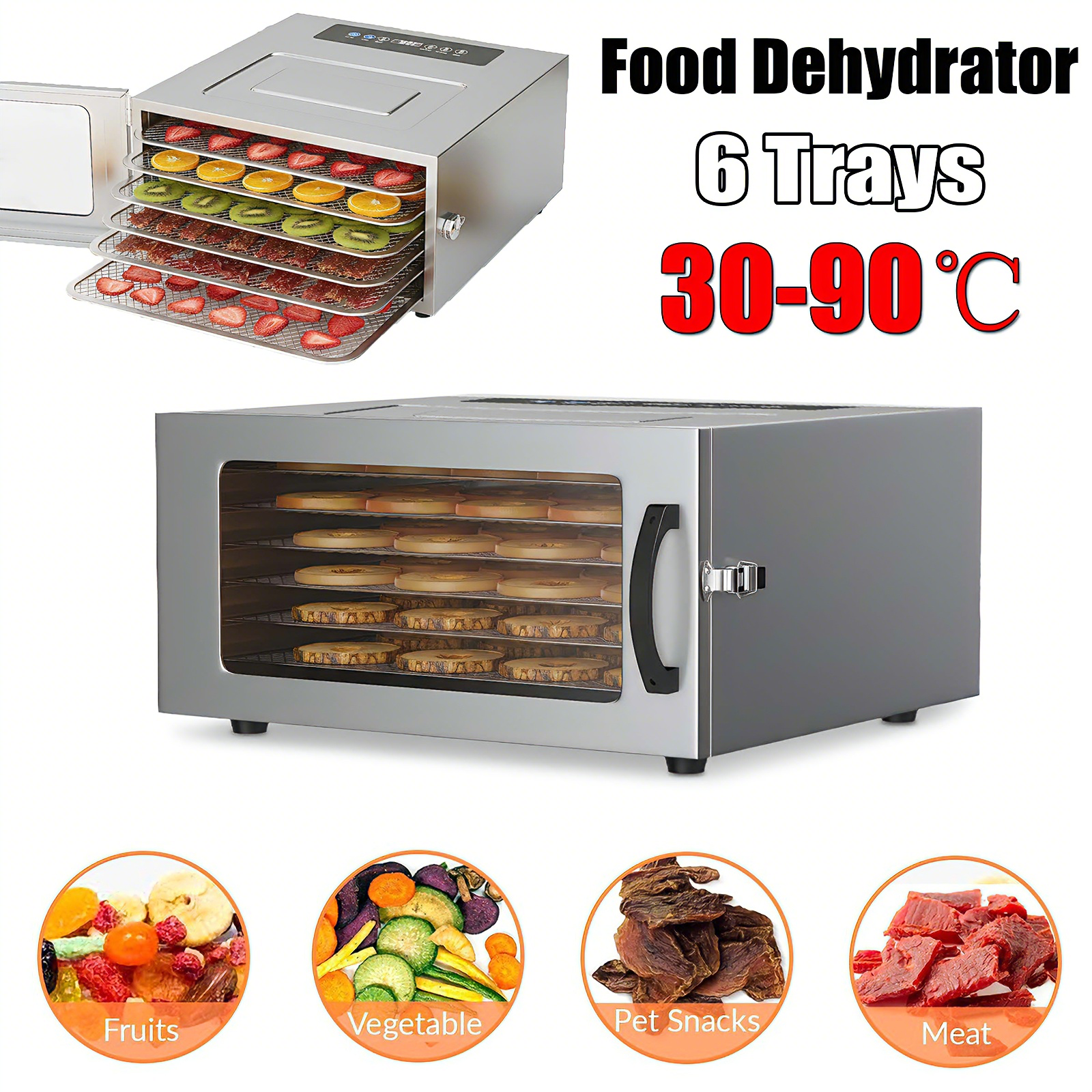 6 Trays Food Dehydrator 400W Fruit Meat Dryer Adjustable Temperature Time US