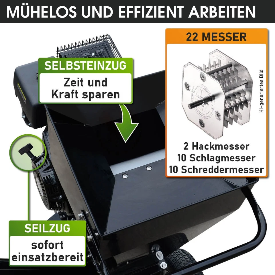 BRAST Häcksler Gartenhäcksler Benzin | 5,2kW(7 PS) mit 208cm³ | inkl. 22 Messer - Bild 4 von 4