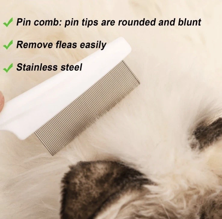 Peine antipulgas/liendres para mascotas dientes finos acero inoxidable, 14 cm, mango antideslizante (gatos/perros) Foto 4 de 4