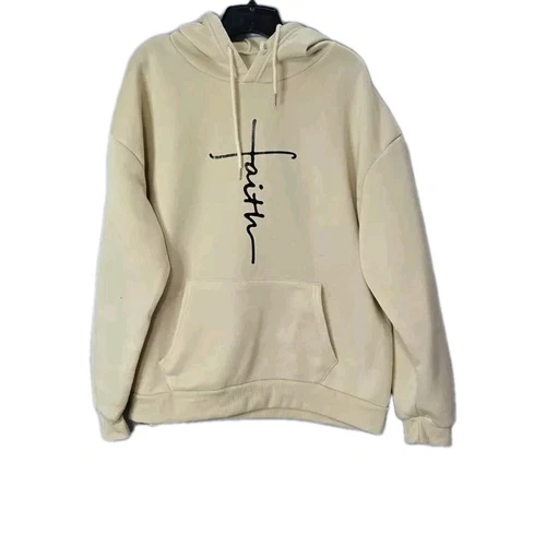 OFF WHITE Felpa donna Faith calda con cappuccio XL panna