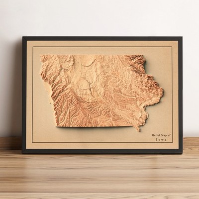 Iowa Map, Iowa 2D Relief Map, Iowa Vintage Map - 2D Flat Print