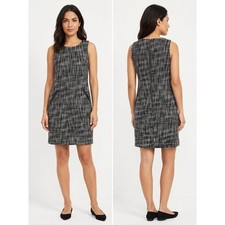 Loft Black White Tweed Sleeveless Shift Dress Pockets Women Size 2P