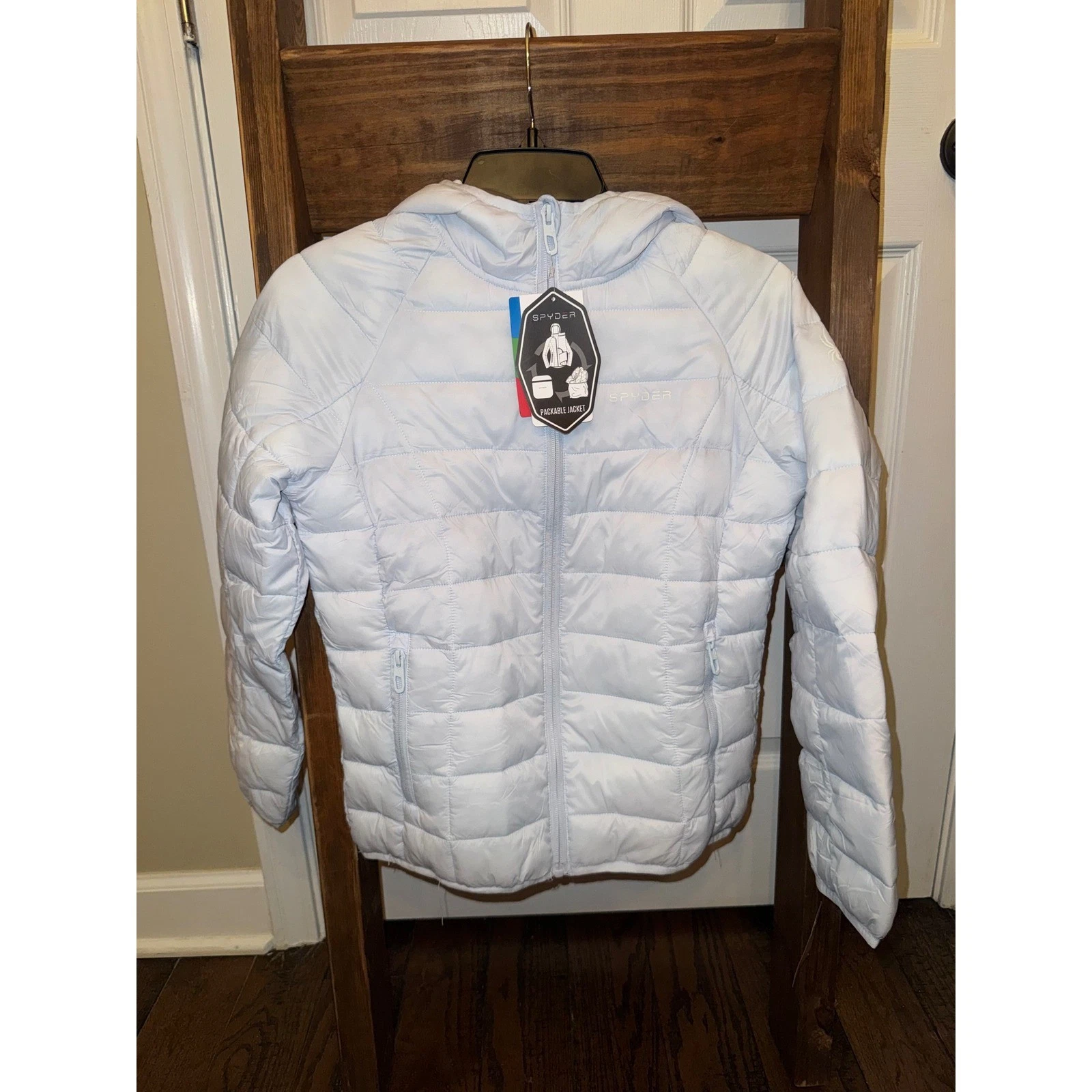 Spyder Kids Packable Down Puffer Jacket Hooded Ash Blue Size 10 12
Opens in a new window or tab