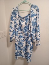SHEIN White & Blue Floral Dress 0XL
