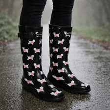 Women's Wyre Valley Welly Boot Size 3-8 Dog Print Waterproof Festival Wellington