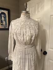 Antique 1900 - 1910 Edwardian Cotton Lawn Lace Lingerie Dress, Beautiful Lace