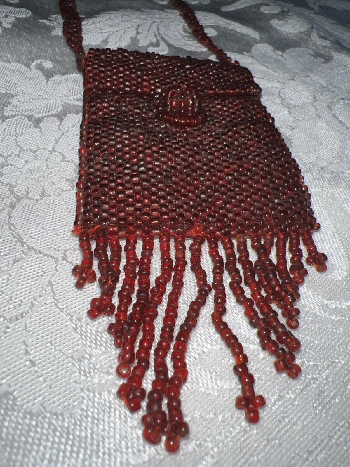 Bright Red Ruby Beaded Antique Victorian Coin, Sh… - image 3