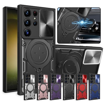 Camera Slide Mag Safe Ring Stand Rugged Case For Samsung Galaxy S24/S23/A15/A55