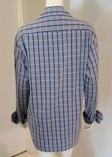 TAILORBYRD Mens LG Grey Navy Check 100% Cotton Contrast Flip Cuff Dress Shirt - Picture 5 of 8