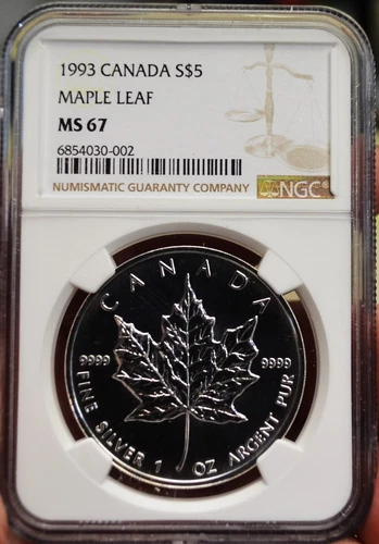 1993 Canada Maple Leaf S$5 ngc MS67 silver 1oz Dollar Mint State