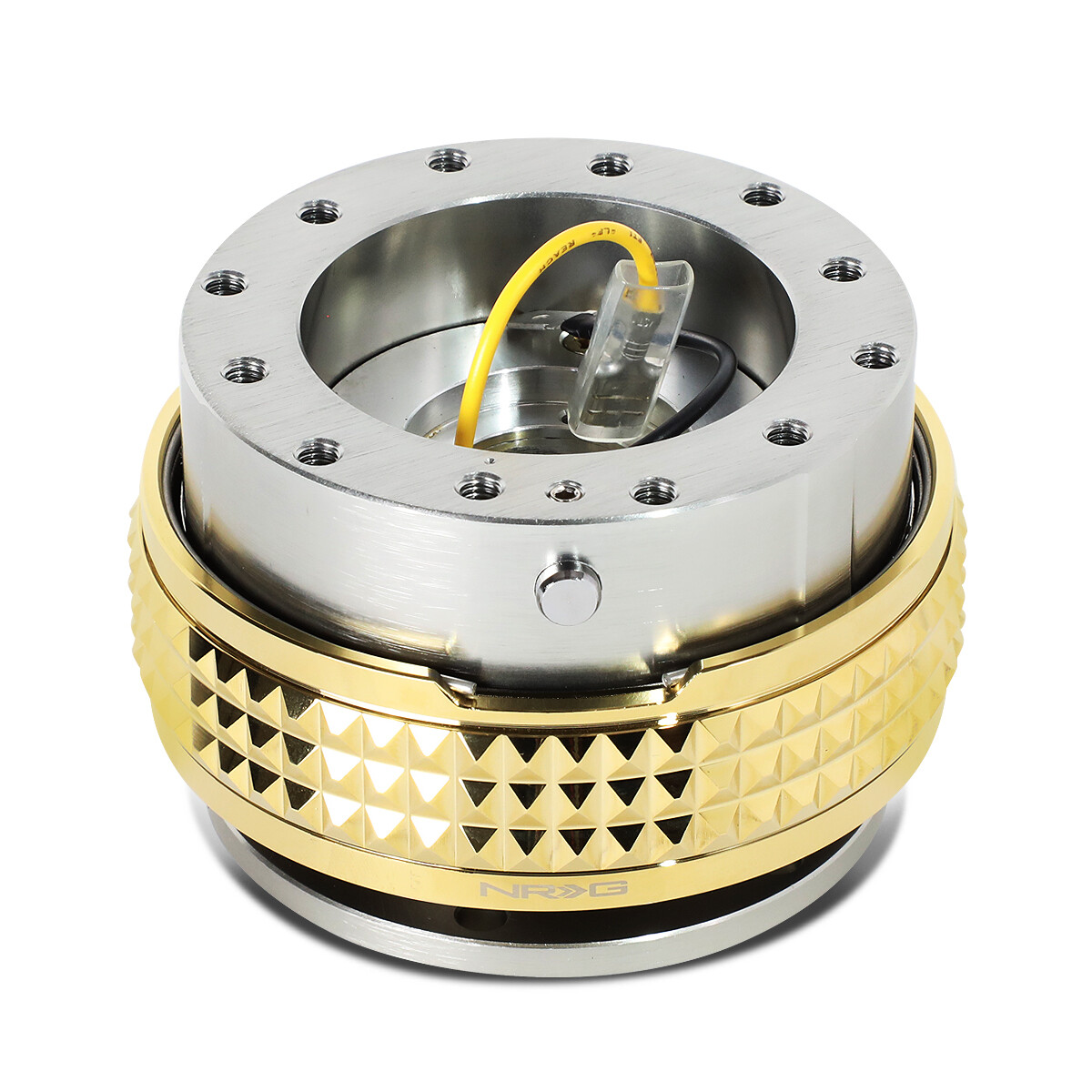 NRG Aluminum Steering Wheel Quick Release Adapter Gun Metal/Gold Pyramid Ring