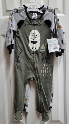 Gerber Baby Size 6-9 Months Set Of 2 Zip Front Footed One Piece Save The Trees