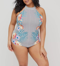 Cacique Lane Bryant Women's Mock-Neck Swim One Piece with No-Wire Bra size 16