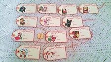 12-Christmas-Retro-1950s-Santa-Dogs-Kitschy-Linen Cardstock-Gift-Hang-Tags