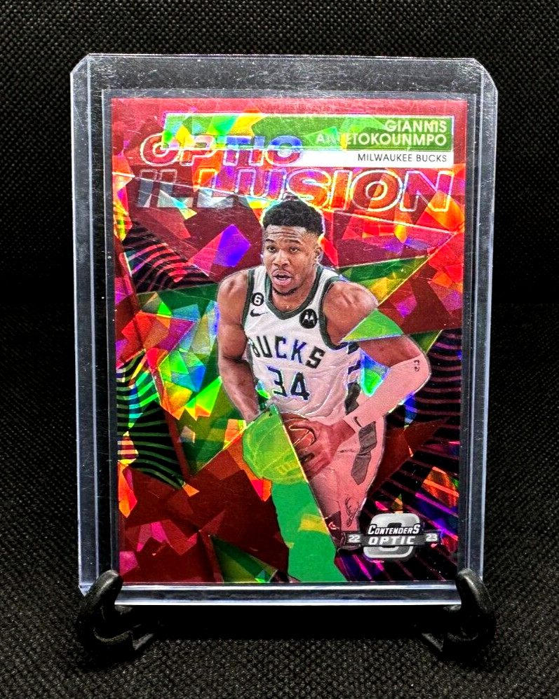 GIANNIS ANTETOKOUNMPO 2022-23 Panini Contenders Optic Illusion Red Cracked Ice