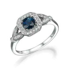 2.0Ct Round Cut Simulated Blue Sapphire CZ Halo Wedding Ring 925 Sterling Silver