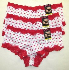 MAIDENFORM Hipster 40823 Hearts/Red Lace Trim Nylon Sz:6/M  3 Pair