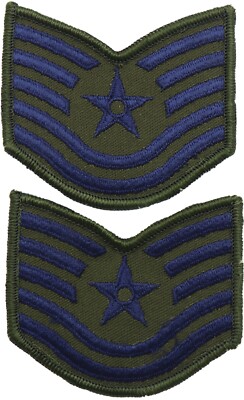 2 US Air Force Tech Sergeant Rank Patch Vtg E-6 E6 Green Chevron Pair USAF