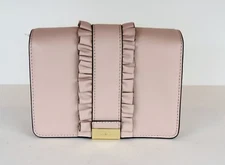 New Michael Kors Jade MD Gusset Clutch rows ruffles bag leather snap solf pink