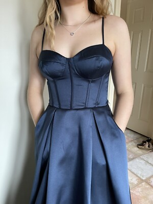 PROM B. Darlin Formal Navy Blue dress 5/6, Spaghetti Strap, Pockets, NWT |  eBay