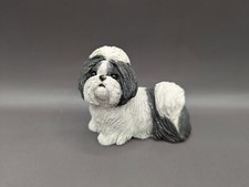 Estatuilla de perro Sandicast Shih Tzu blanco y negro #M108 Sandra Brue vintage 2000