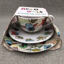 Creative Tops - Retro Owls Afternoon Tea Set - Side Plate - Saucer & Cup 