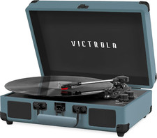 Vintage 3-Speed Bluetooth Suitcase Record Player with Built-In Speakers - Smoky