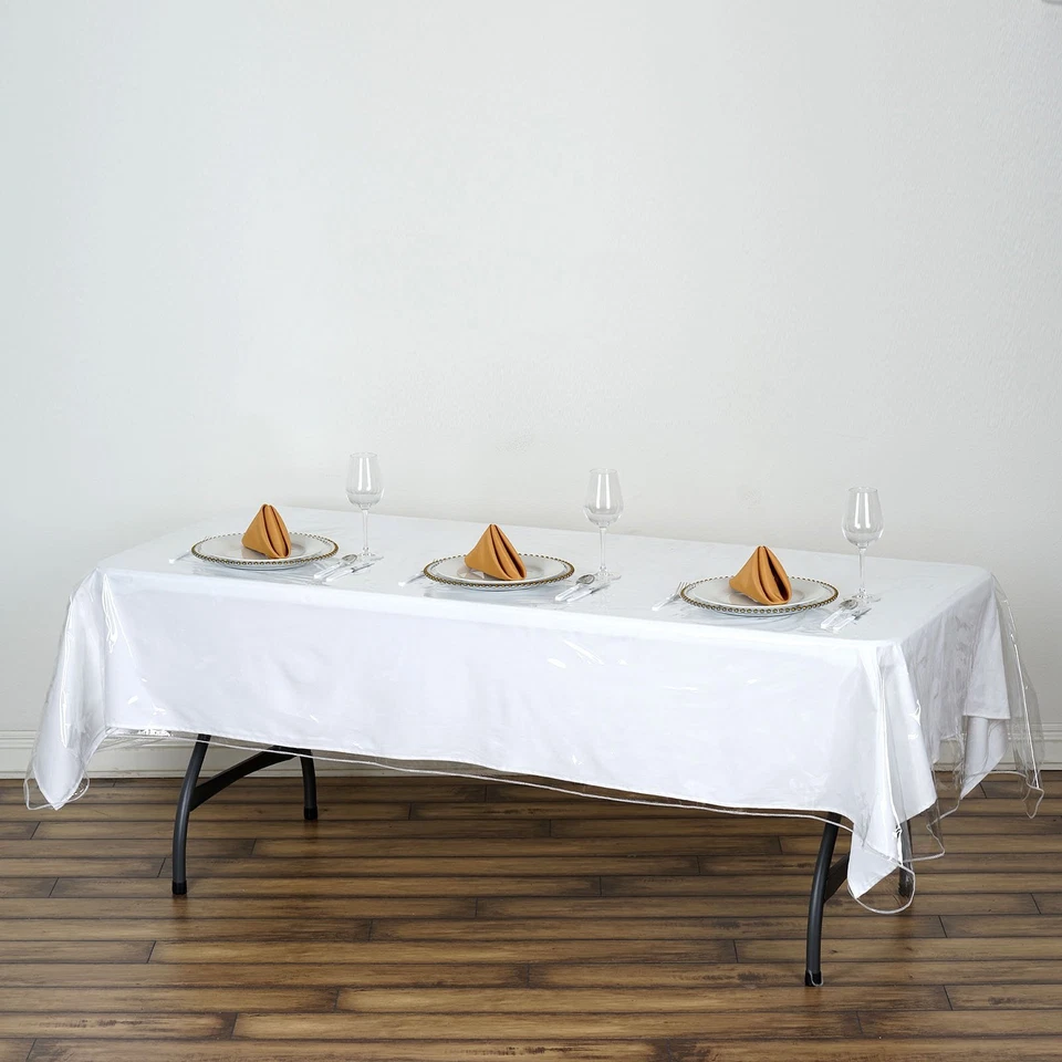6 pcs Clear Plastic Vinyl 60x90" TABLECLOTHS Protector Table Cover Wedding Party - Image 4 of 4