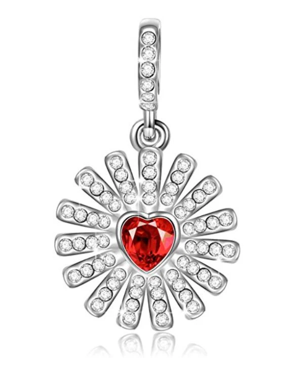 NinaQueen 925 Sterling Silver Red Heart Flowers Dangle Charms eBay