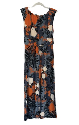 JW Japanese Weekend Long Floral Stretch Maxi Dress Empire Waist Orange Blue  XL | eBay