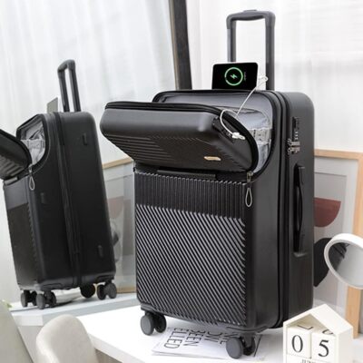 Front-opening large capacity suitcase with side opening cover, multi-functional