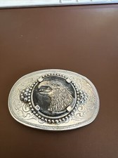 Vintage Silver Belt Buckle with Pewter Eagle