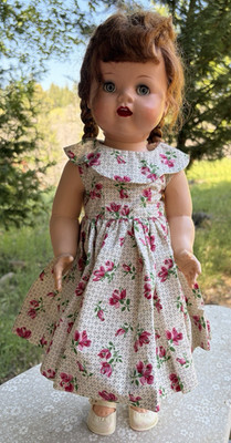 1950s Saucy Walker 22'' Sized Large Doll Clothes Red Flower Print DRESS ONLY