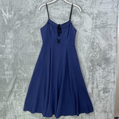 Cooperative Sz 4 Lace Up Corset Blue Midi Dress Spaghetti Strap Fit Flare  Rayon | eBay