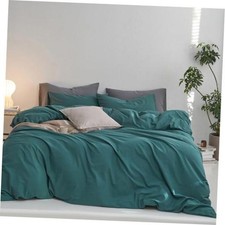 100 Washed Cotton Duvet Cover Set King Size Soft Thick Bedding Ultra Soft