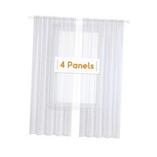 4 Panels Sheer Curtains 84 Inches Long Rod Pocket Window 52"W x 84"L White