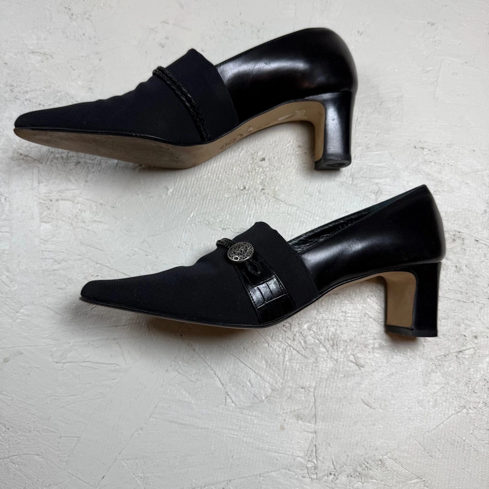 Zapatos de salón Brighton Hechos en Italia de tela negra con ribete de tacón bloque para mujer 8M Foto 3 de 4