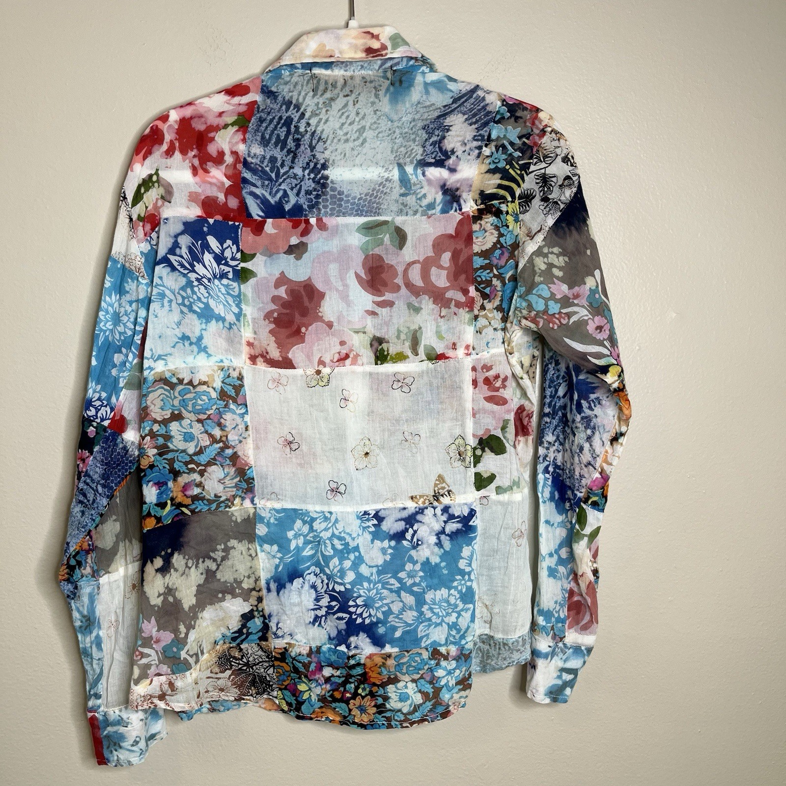 women button down shirt Patchwork Pattern Art To … - image 3