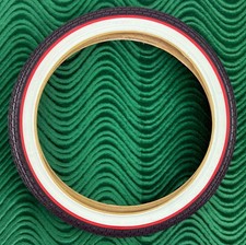 ORIGINAL LOWRIDER BICYCLE WIRE BEAD TIRE 16" X 1.75" BRICK WHITEWALL W/RED LINE.