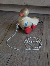 Holz Nachziehtier Ente Vintage Holzspiel Zeug Holzspielzeug Tierfigur Holztier