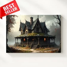 Canvas Rustic Haunted House Dreary Halloween Solitude Sta Dju Div Wall Art