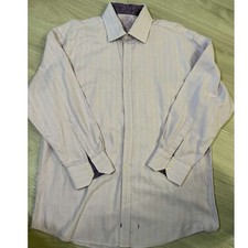 English Laundry Mens Dress Shirt Patterned Collar Cuffs Light Pink Long Sleeve