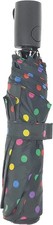 totes Basic Auto Open Umbrella 42" Arc. Colorful Dots On Black NEW