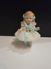 Vintage Bisque Baby Girl Doll Germany White Dress Blue Bows Lace Outfit