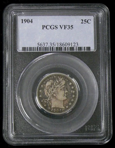 1904-P VF-35 BETTER DATE BARBER (25c) QUARTER - PCGS GRADED - SEE PICTURES