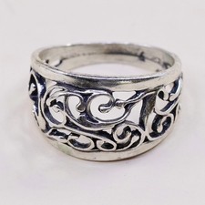 sz 7.5, vintage Sterling silver handmade ring, 925 band w/ swirl pattern